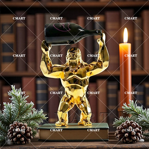 Estatua de Gorila Dorado Cromado, Obra de Arte de Resina con Orangután y Botella de Vino, Cubo de Pintura, <span class=keywords><strong>Kong</strong></span> Rey, para Galería de Arte, Escultura Artística y Decoración - Product Image 3