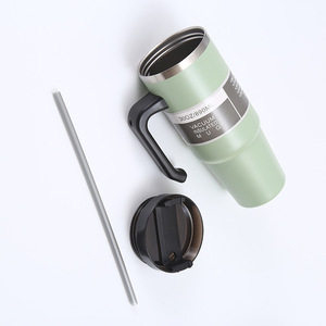 Gobelet isotherme en acier inoxydable de 30 oz et 20 oz avec poignée et paille, tasse de voyage à double paroi pour voiture, bureau et extérieur - Product Image 4