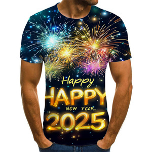 2025 New Year 3D Printed Men's T-<b>Shirt</b> Loose Fit Short Sleeve Sublimation Print <b>Polyester</b> Knitted Casual Wear - Product Image 3