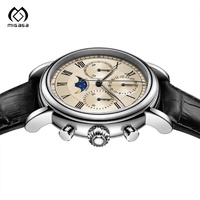 Bracelet de montre en cuir avec logo personnalisé, mouvement mécanique automatique, montre à phase de lune en saphir pour homme