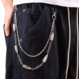 Cadena de pantalón estilo hip hop de metal, aleación de zinc, diseño de doble capa con forma de bala, cadena informal para la cintura, accesorio de moda para hombres y mujeres. - Product Image 1