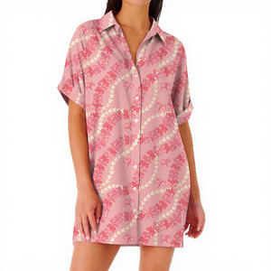 Abito Camicia <span class=keywords><strong>da</strong></span> Donna Casual Hawaiano con Stampa Floreale, Maniche Corte e Bottoni - Product Image 1