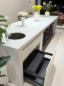 Isla de Cocina Moderna de Piedra Sinterizada con Estructura de Acero, OEM ODM, Tamaño y Color Personalizables, Mesa de Comedor Multifuncional - Product Image 6