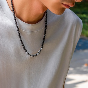 Colliers classiques noirs perlés pour hommes, bijoux GOOD BOY personnalisables, cadeaux pour petit ami - Product Image 2