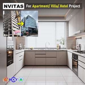 خزائن مطبخ خشبية حديثة من NVITAS، خزائن مطبخ بيضاء من الخشب الصلب والخشب الرقائقي للفنادق والشقق والفلل - Product Image 1