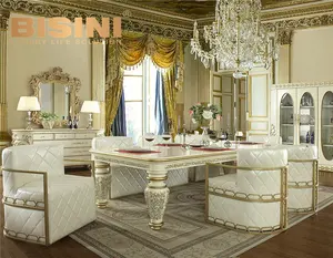 2020 新款象牙和金色定制设计欧洲木制餐桌意大利休闲椅