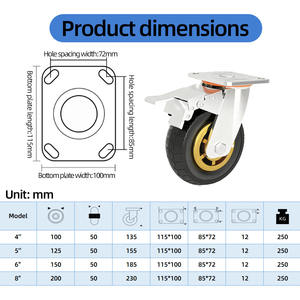 Roda Giratória de 4/5/6/8 Polegadas com Freio Roda de Borracha Elástica Roda Silenciosa Roda de Castor para Direção Superior - Product Image 4