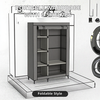 Armoire Portable en Tissu avec 6 Étagères et Tringle de Suspension – Organisateur de Chambre Moderne