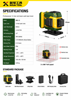 Niveau laser rouge de qualité industrielle XINJUN MX2-12, portée 100 pieds, auto-nivelant, 4x360 degrés, 16 lignes croisées, étanche IP54, batterie Li-Ion
