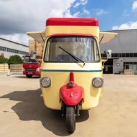 Camión de Comida Moto Piaggio Ape, Cafetería Móvil, Carrito de Hot Dogs/Helados, Remolque de Comida con Cocina Completa