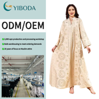 Robes de soirée traditionnelles musulmanes pour femmes 2026 Dubaï – Abaya modeste à col en V, motif floral/géométrique, en polyester respirant