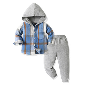 Ensemble de vêtements d'hiver neutres pour enfants, garçons et filles, chemise à carreaux Joker, <span class=keywords><strong>pantalon</strong></span> Harlan, 100% coton, à capuche, décontracté, boutique, long - Product Image 6