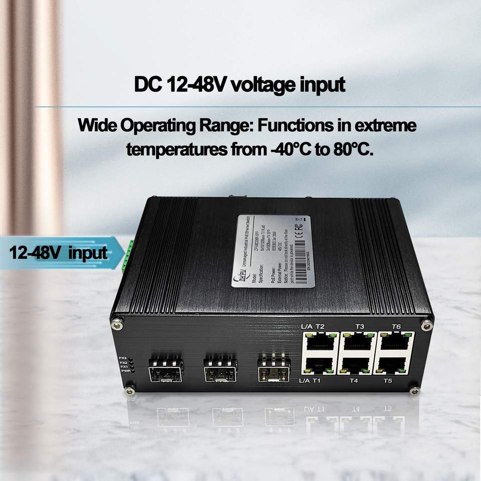 Fast Ethernet Fiber Extension Industrial Switch Supports up to 20km Over Single/Multi-mode Fiber 6+3 Ports Supports SC/FC/ST/SFP