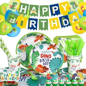 CIVI Dinosaur Theme Birthday Party Paper Tableware Set Jungle Forest Children's Birthday Disposable Tableware Kits