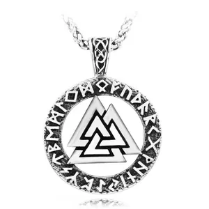 Custom Mode Rvs Driehoek Viking Nordic Rune Amulet Ketting Odin Knoop Mannen Hanger Ketting