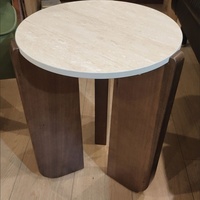 Table basse ronde tendance style Instagram pour salon, petite table minimaliste pour maison, homestay, balcon, en bois massif couleur crème et ardoise