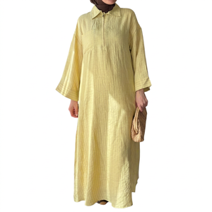 Vestido Camisero de Lino con Botones, Estampado de Satén, Elegante, Holgado, Personalizado, Largo hasta el Tobillo, para Mujer, Verano - Product Image 1