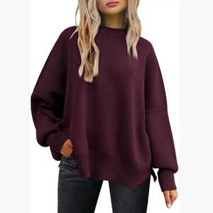 Elegante maglione europeo da donna autunno Casual a maniche lunghe lavorato a maglia con spacco laterale e dettaglio di scrollate di spalle - Product Image 6