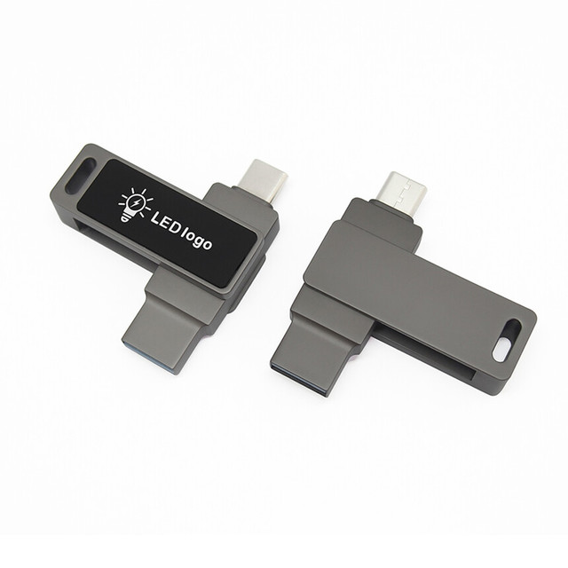 2025 Aiaude New Model Light up Logo High-Speed USB Type-C Flash Drive with Dual Port for Smartphones & Computers