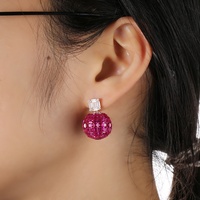 Boucles d'oreilles boule de bijoux en argent sterling 925 pour femmes, modèle à la mode, boucles d'oreilles en diamant de corindon rouge