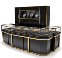 Ensemble de présentoirs de luxe GZowin noir et or pour montres et bijoux, vitrine en verre personnalisée avec éclairage LED, durable et de haute qualité pour la vente au détail