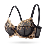 Soutien-gorge en dentelle rouge à broderie dorée, avec nœud et anneau en cristal, bretelles réglables, vente en gros d'usine pour femmes