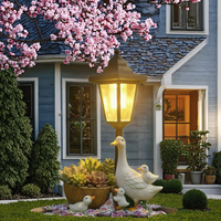 Garten-Enten-Statue mit Solar-Laterne aus Kunstharz - Moderne Outdoor-Gartenkunst für Terrasse, Rasen, Hinterhof und Veranda - Muttertags- und Geburtstagsgeschenk
