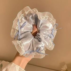Élastiques à cheveux bleus en satin français avec nœuds – Accessoires mignons pour cheveux - Product Image 3