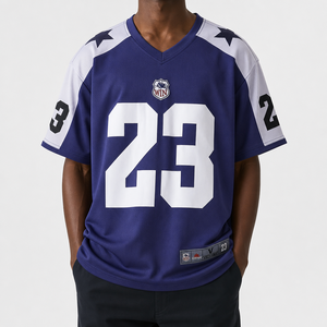 Maillot de football américain personnalisé en mesh synthétique, col en V, manches courtes, design bicolore, uniforme d'équipe - Product Image 2