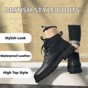 รองเท้าบูทหุ้มข้อสไตล์อังกฤษสำหรับผู้ชาย รองเท้าทำงานแบบลำลอง หนังกันน้ำ แฟชั่นฤดูใบไม้ร่วงและฤดูหนาว  แบบผูกเชือกอเนกประสงค์ วัสดุ PVC - Product Image 2