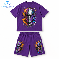 Ensemble deux pièces streetwear d'été pour homme, respirant, imprimé numérique, motif casque de chevalier chromé, en mélange de coton, T-shirt et short, 220g