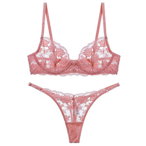 Ensemble de lingerie de luxe de haute qualité 2 pièces, ensemble de soutien-gorge et de string sexy de couleur unie pour femmes matures - Product Image 6