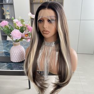Cheap Made in China Festival <b>Synthetic</b> Hair 22Inch 13X4 Blonde Highlight Transparent Lace Front Heat Resistant <b>Wigs</b> - Product Image 2
