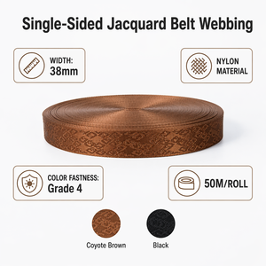 Sangle en sangle jacquard de <span class=keywords><strong>nylon</strong></span> 38 mm x 1,5 mm, 50 m par rouleau, longueur personnalisée, ruban de ceinture personnalisé, tissage diamant simple face - Product Image 1