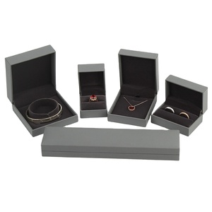Custom Logo <b>Black</b> Grey Velvet Jewelry Packaging <b>Box</b> with Ribbon for Ring Necklace Earrings Bracelet Private Label - Product Image 1