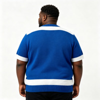 Vente en gros de pulls tricotés pour hommes, personnalisés, décontractés, modestes, vêtements de sport, à manches courtes, bleus et blancs, sans capuche