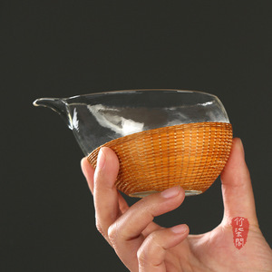 Bamboo Woven Glass Fairness Cup Thickened Heat Resistant <b>Tea</b> Dispenser Chinese Style <b>Tea</b> <b>Set</b> - Product Image 5