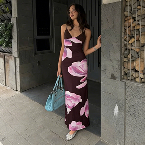 Vestido Maxi Bohemio para Mujer, Cintura Natural, Estampado Floral Digital, Cuello en V, Sin Mangas, Sexy, para Vacaciones de Verano y Playa - Product Image 4