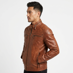 High Quality <b>Men</b> Casual Leather <b>Jacket</b> Stylish Fit Stand Collar Soft PU Leather <b>Canvas</b> Breathable Quick Dry Autumn <b>Men's</b> <b>Jackets</b> - Product Image 3