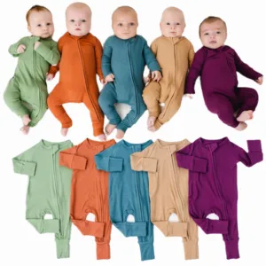 2023 Pasgeboren Baby Bamboevezel Kleding Zachte Rits Gevlekte Bamboe Romper Op Maat Bedrukt Slaappak