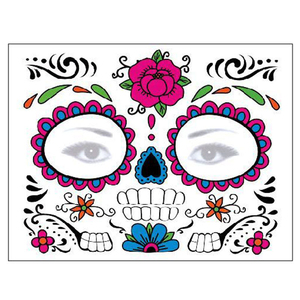 Autocollants de tatouage temporaire Jour des Morts, motifs de visage de crâne en sucre, maquillage coloré pour fête d'Halloween, maquillage Catrina - Product Image 3