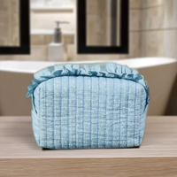 Sac de maquillage personnalisé en gros, écologique, à volants, matelassé, brodé, portable, pour filles