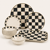 Service de table en mélamine incassable à motif végétal de luxe, assiettes, bols et plat de service à texture marbrée, vaisselle moderne en stock
