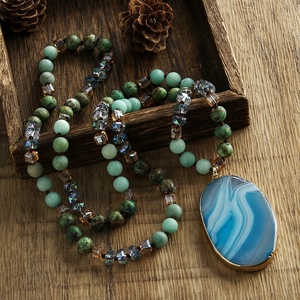 Joyería Bohemia de 8mm turquesa Africana amazonita grueso piedra Natural nudo de cristal gran raya Irregular ágata colgante collar - Product Image 6