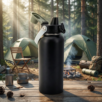Bouteille d'eau sport en acier inoxydable 1000ml/320ml, isolée sous vide avec couvercle breveté et poignée amovible pour le sport et les activités de plein air