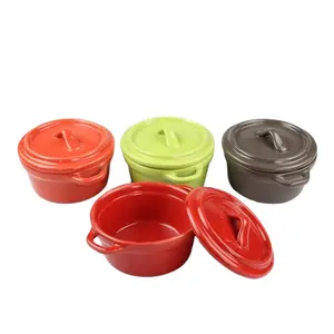 Keramik Gaya Turki Casserole Peralatan Dapur Grosir Mini Casserole Piring Saji Kue Makanan Penutup Mangkuk dengan Tutup