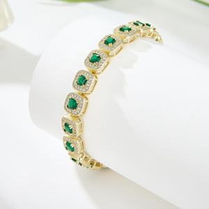 مخصصة من الذهب الأصفر والنحاس تتميز بالزمرد الزركون الماس حجر رئيسي للنساء بسلسلة الارتباط - Product Image 1