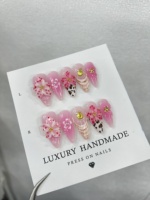 Lot de 10 faux ongles carrés faits à la main en acrylique à presser pour application sur les doigts – Luxe et haute qualité