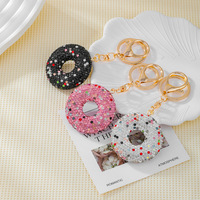 Porte-clés Kawaii Bling en pâte polymère brillante, entièrement orné de strass, motif beignet, grand pendentif bijou