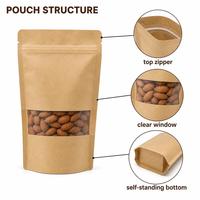 Sacs d'emballage en papier kraft brun et blanc, autoportants, avec fenêtre, refermables, mats, à fermeture éclair, pour le stockage des aliments et des noix
